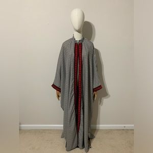 Oversized Houndstooth / Keffiyeh-Like Pattern with Red Traditional Embroidery